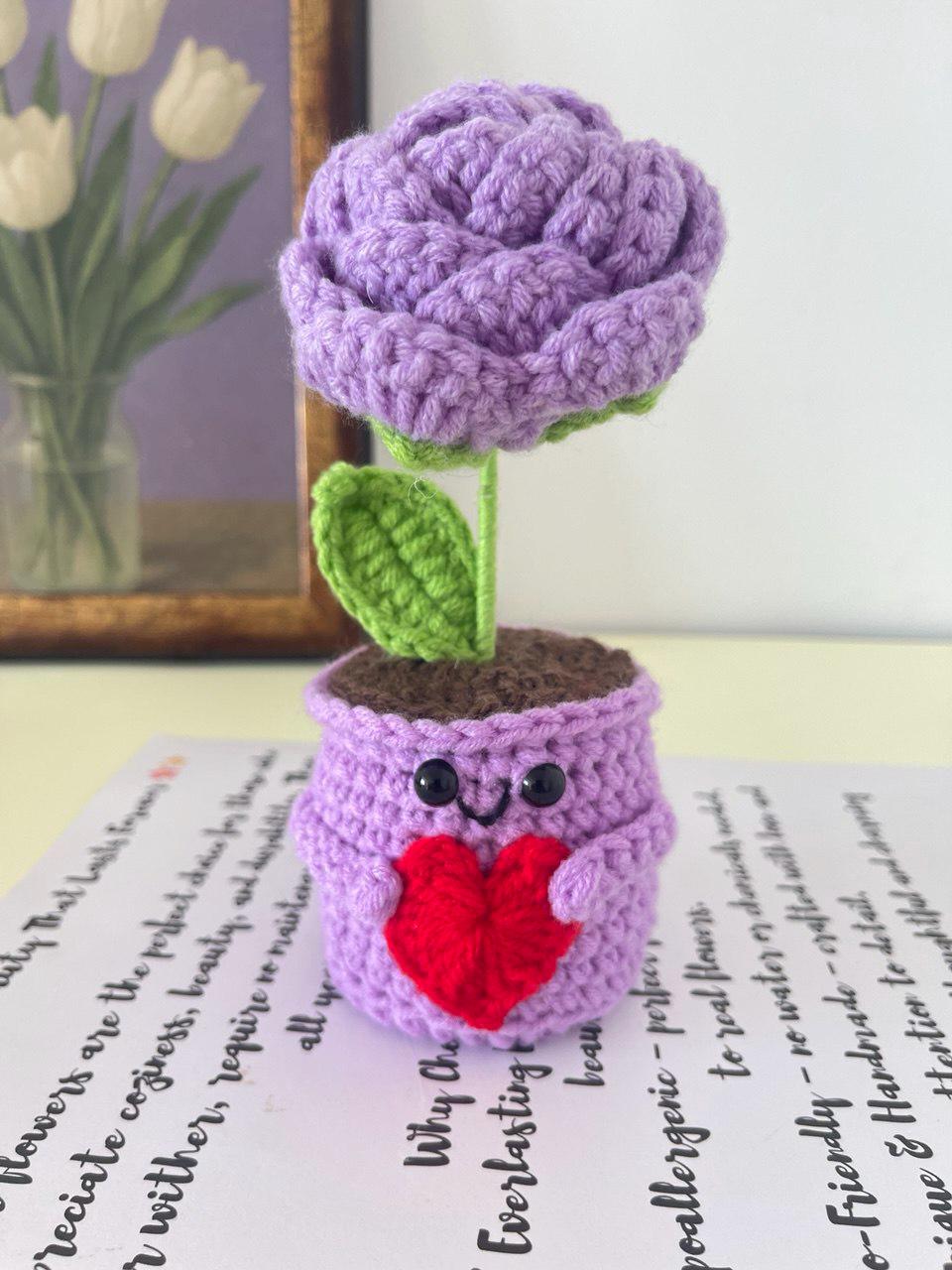 Personalized Gift – Crochet Flower Pot Decor – Encouragement Gift – Emotional Support Gift – Mental Health Desk Decor