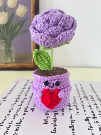 Personalized Gift – Crochet Flower Pot Decor – Encouragement Gift – Emotional Support Gift – Mental Health Desk Decor