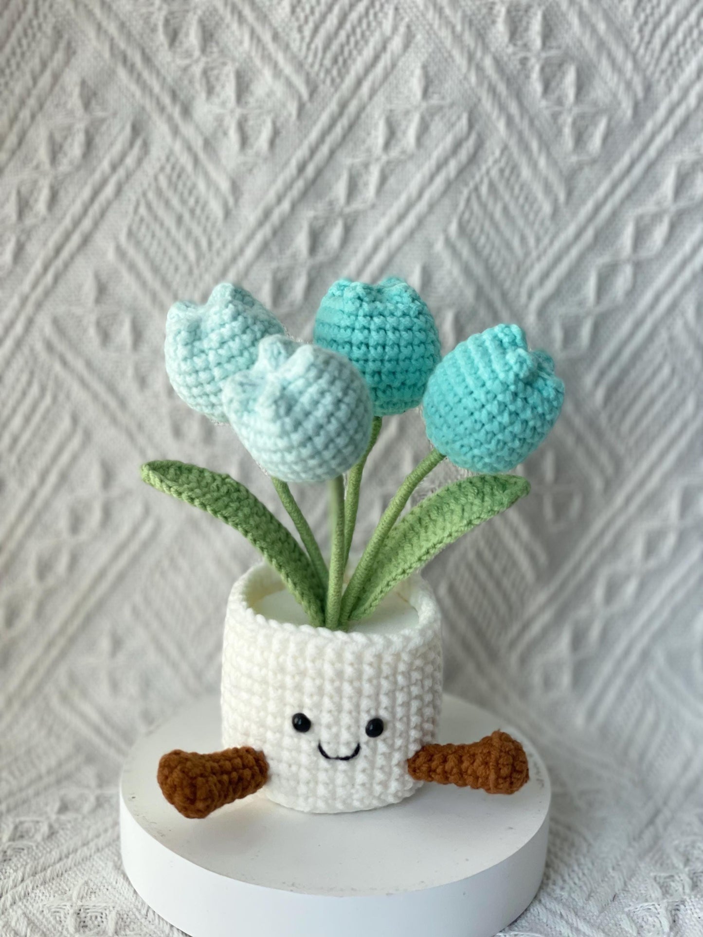 Handmade Crochet Tulip Flower Pot, Pink, Purple, Orange, Cute Gift for Mom, Girlfriend, Friend,Crochet Rose Bouquet, Birthday Gift