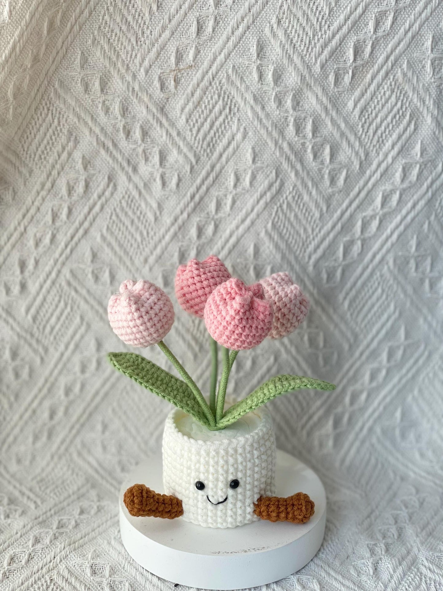 Handmade Crochet Tulip Flower Pot, Pink, Purple, Orange, Cute Gift for Mom, Girlfriend, Friend,Crochet Rose Bouquet, Birthday Gift