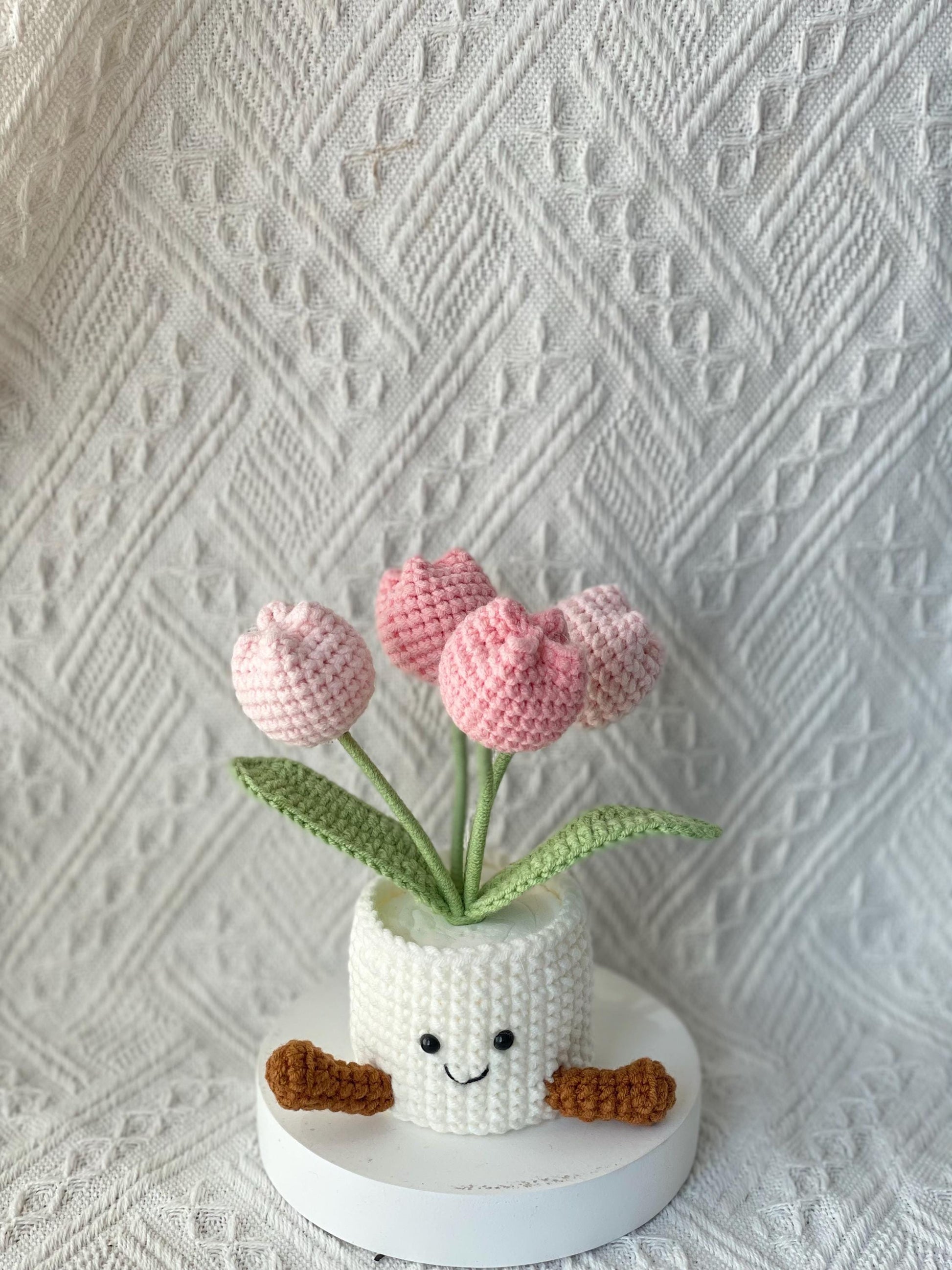 Handmade Crochet Tulip Flower Pot, Pink, Purple, Orange, Cute Gift for Mom, Girlfriend, Friend,Crochet Rose Bouquet, Birthday Gift