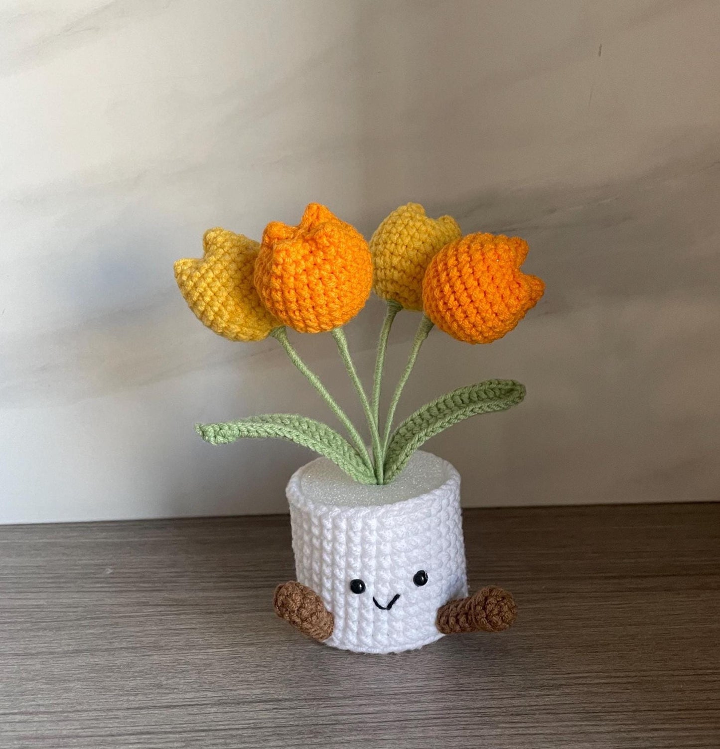 Handmade Crochet Tulip Flower Pot, Pink, Purple, Orange, Cute Gift for Mom, Girlfriend, Friend,Crochet Rose Bouquet, Birthday Gift