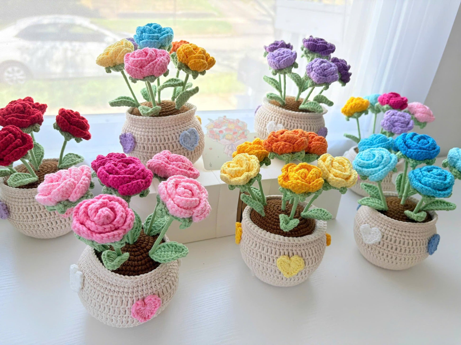 Handmade Crochet Rose Flower Pot,Mother Days Flower Gift, Everlasting Blooms, Cozy Home Decor, Teacher Grad Flower Gift