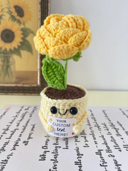 Personalized Gift – Crochet Flower Pot Decor – Encouragement Gift – Emotional Support Gift – Mental Health Desk Decor