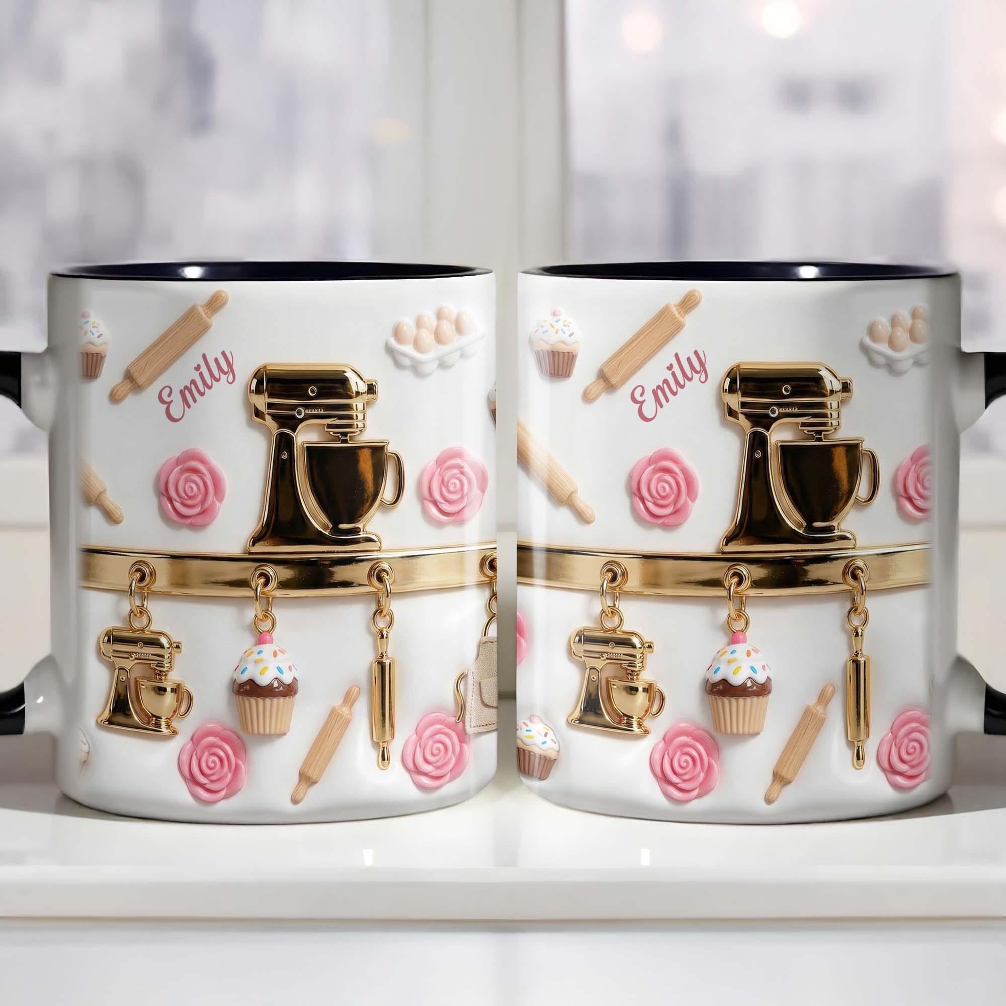 Personalized Baking Lover Mug, Custom Accent Coffee Mug, Cute Baking Tools Design, Gift For Bakers and Kitchen Lovers