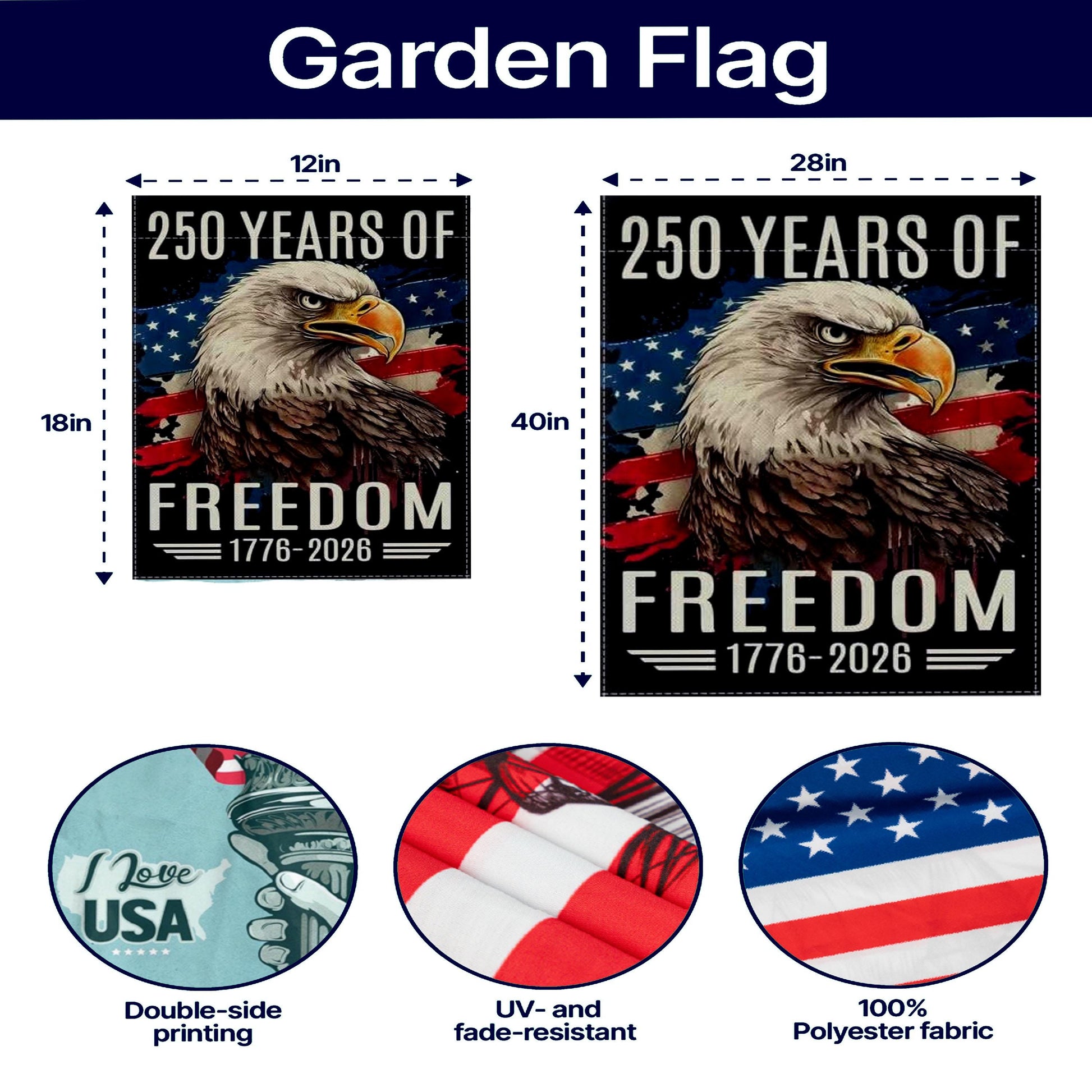 250 Years of Freedom Garden Flag, Patriotic Eagle, Double Sided