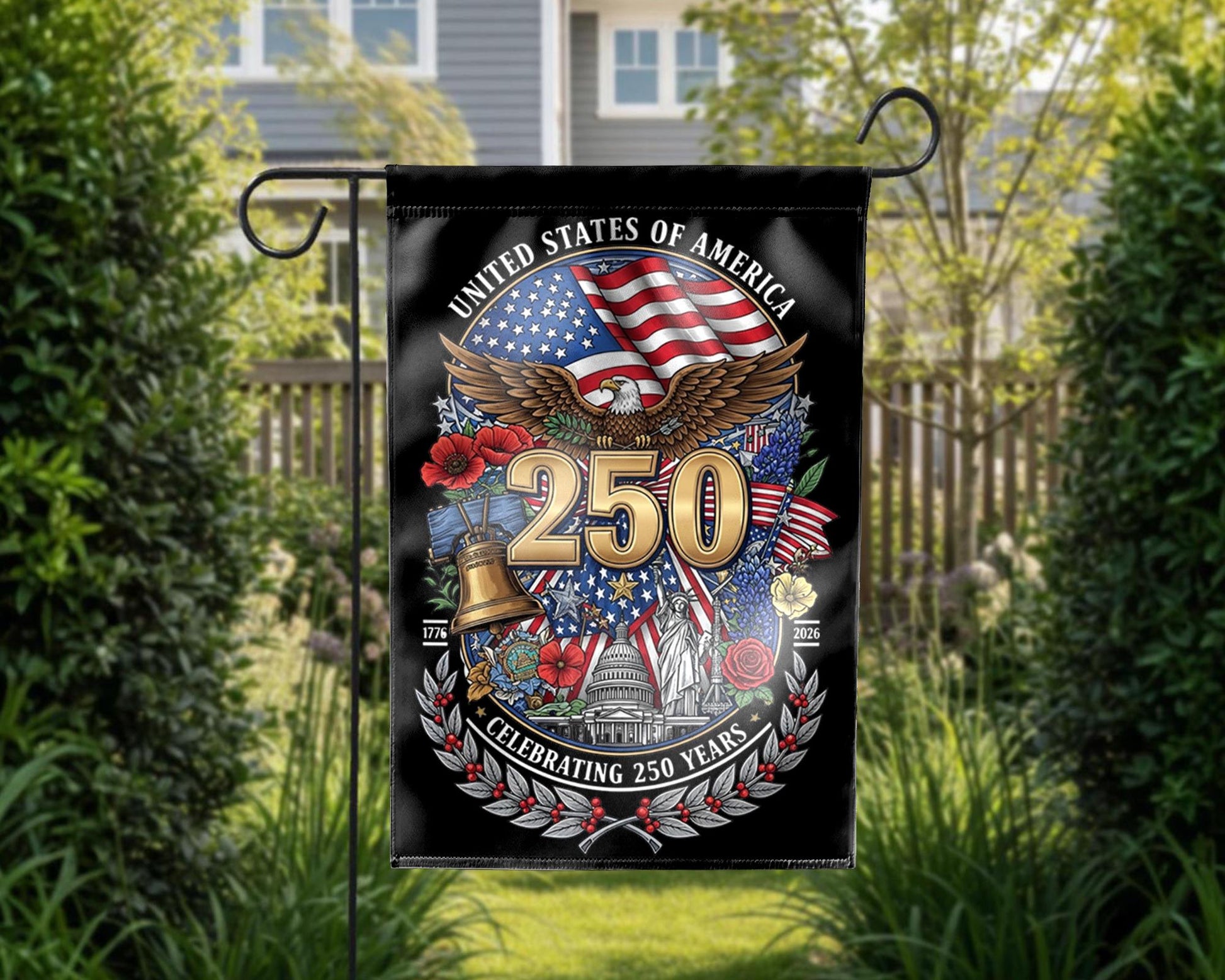 Patriotic Semiquincentennial Garden Flag 1776-2026, 250 Years Freedom USA Flag Yard Flag, 250th Anniversary Outdoor Decor Gift