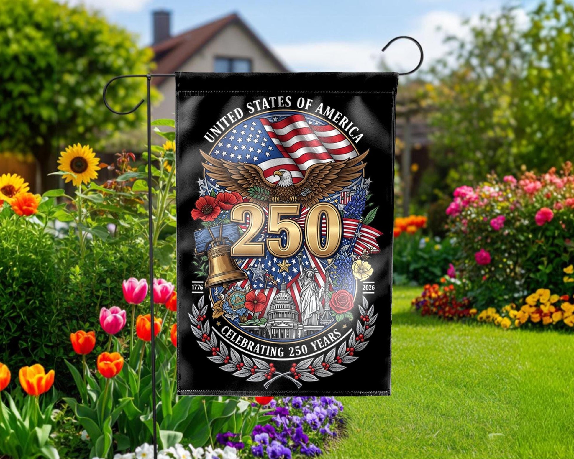 Patriotic Semiquincentennial Garden Flag 1776-2026, 250 Years Freedom USA Flag Yard Flag, 250th Anniversary Outdoor Decor Gift