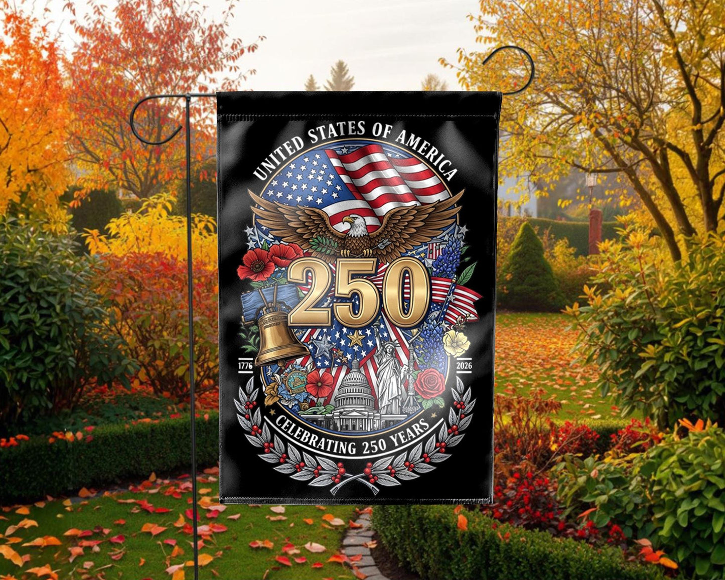Patriotic Semiquincentennial Garden Flag 1776-2026, 250 Years Freedom USA Flag Yard Flag, 250th Anniversary Outdoor Decor Gift