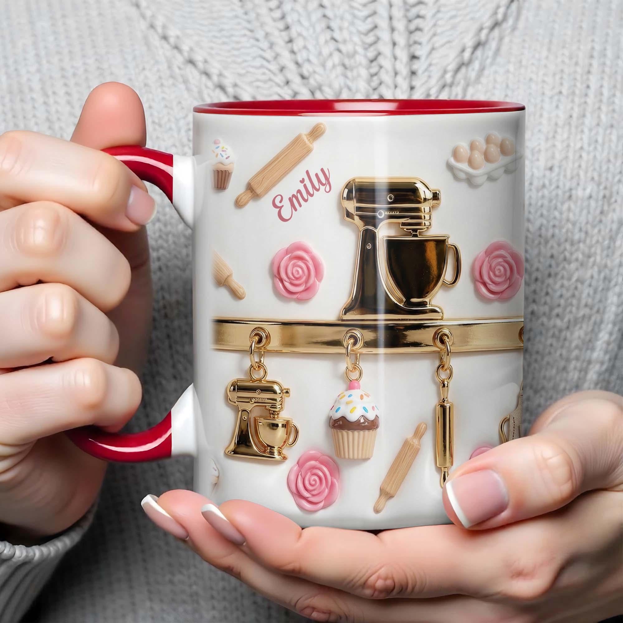 Personalized Baking Lover Mug, Custom Accent Coffee Mug, Cute Baking Tools Design, Gift For Bakers and Kitchen Lovers
