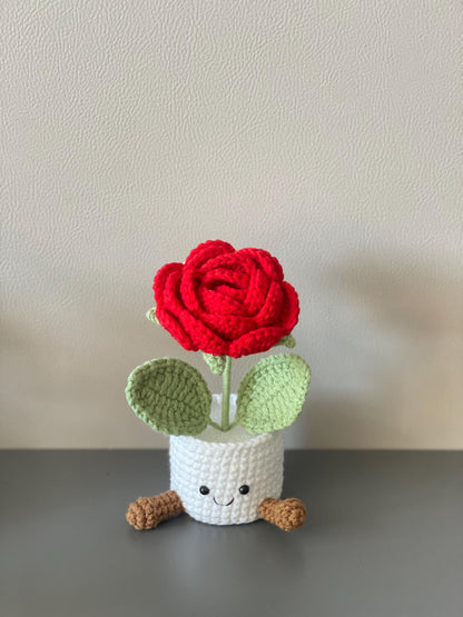 Handmade Crochet Tulip Flower Pot, Pink, Purple, Orange, Cute Gift for Mom, Girlfriend, Friend,Crochet Rose Bouquet, Birthday Gift