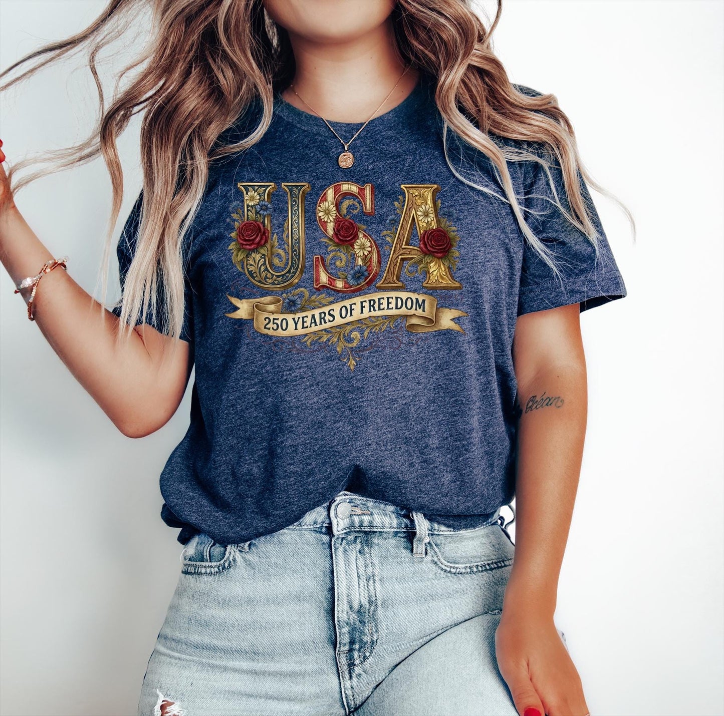 Retro USA 250 Shirt: Floral Patriotic Tshirt Independence Day Celebration