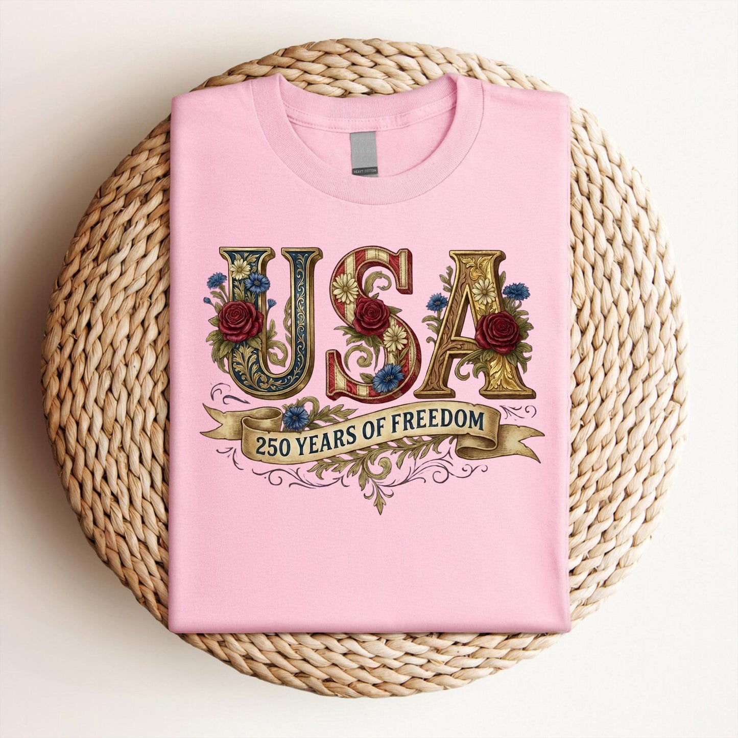 Retro USA 250 Shirt: Floral Patriotic Tshirt Independence Day Celebration
