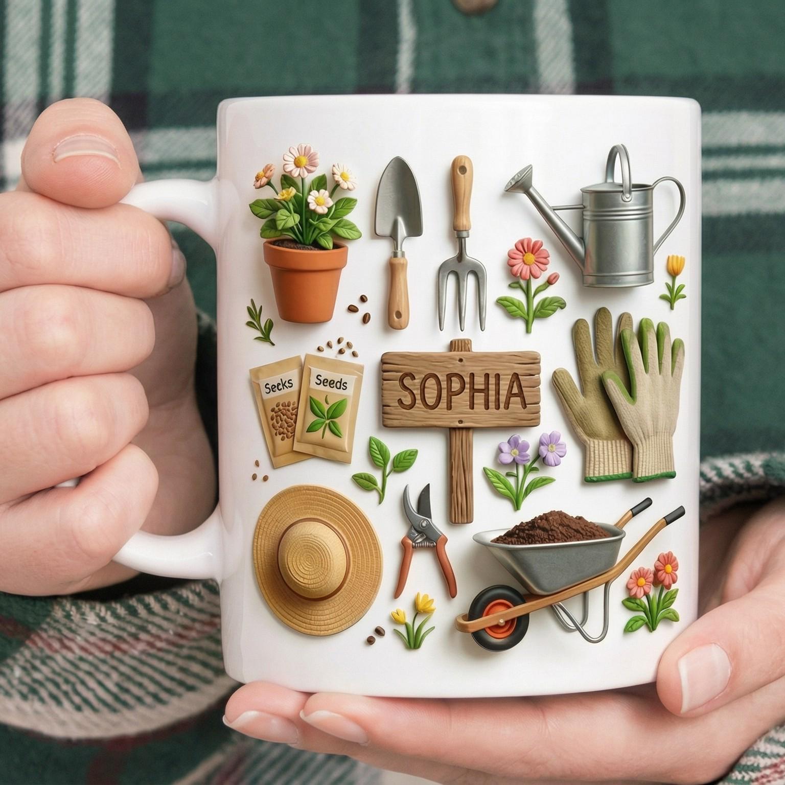Gardening-Inspired Accent Mug, Custom Name Plants Coffee Mug, Gift For Her, Gift For Mother's Day, Gift for Mom, Gift for Garden Enthusiast