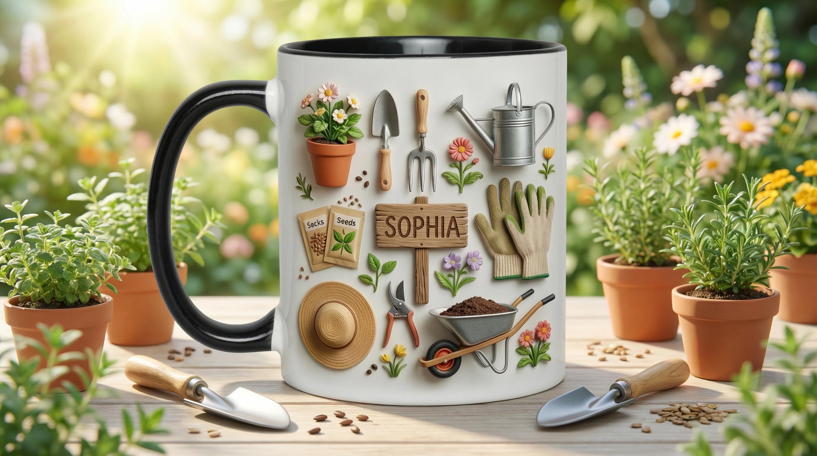 Gardening-Inspired Accent Mug, Custom Name Plants Coffee Mug, Gift For Her, Gift For Mother's Day, Gift for Mom, Gift for Garden Enthusiast