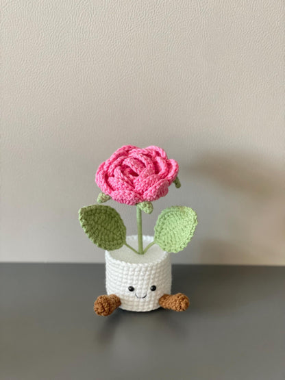 Handmade Crochet Tulip Flower Pot, Pink, Purple, Orange, Cute Gift for Mom, Girlfriend, Friend,Crochet Rose Bouquet, Birthday Gift