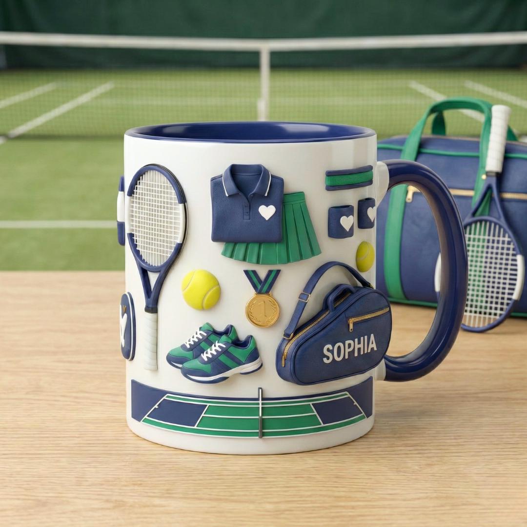 Custom Tennis Accent Mug, Cute Tennis Coffee Cup, Gift For Tennis Lover, Tennis Gift, Tennis Coach Gift