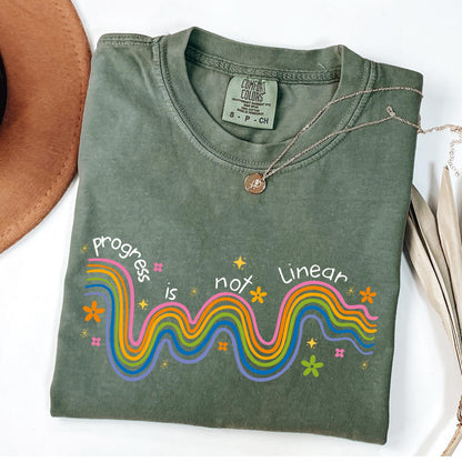 Comfort Colors Progress Is Not Linear Teacher Shirt: Mental Health Awareness