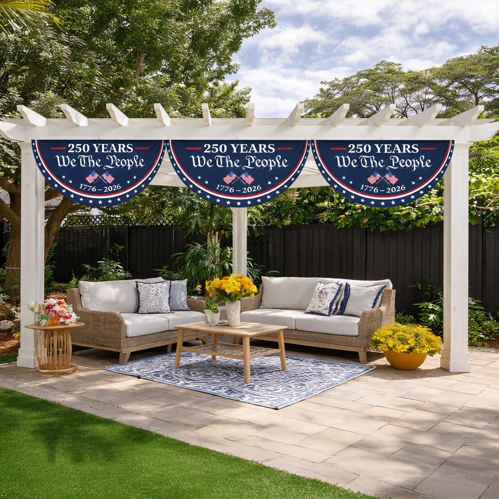 USA Semiquincentennial Banner,1776-2026 Patriotic Fence Decor, We The People 250th Anniversary Sign