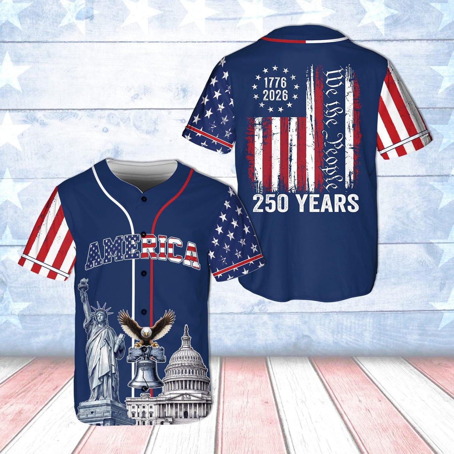 America 250 Years Baseball Jersey, 1776–2026 Semiquincentennial Patriotic Jersey, We The People Eagle Statue of Liberty 4th of July Jersey