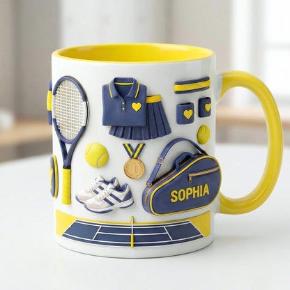 Custom Tennis Accent Mug, Cute Tennis Coffee Cup, Gift For Tennis Lover, Tennis Gift, Tennis Coach Gift