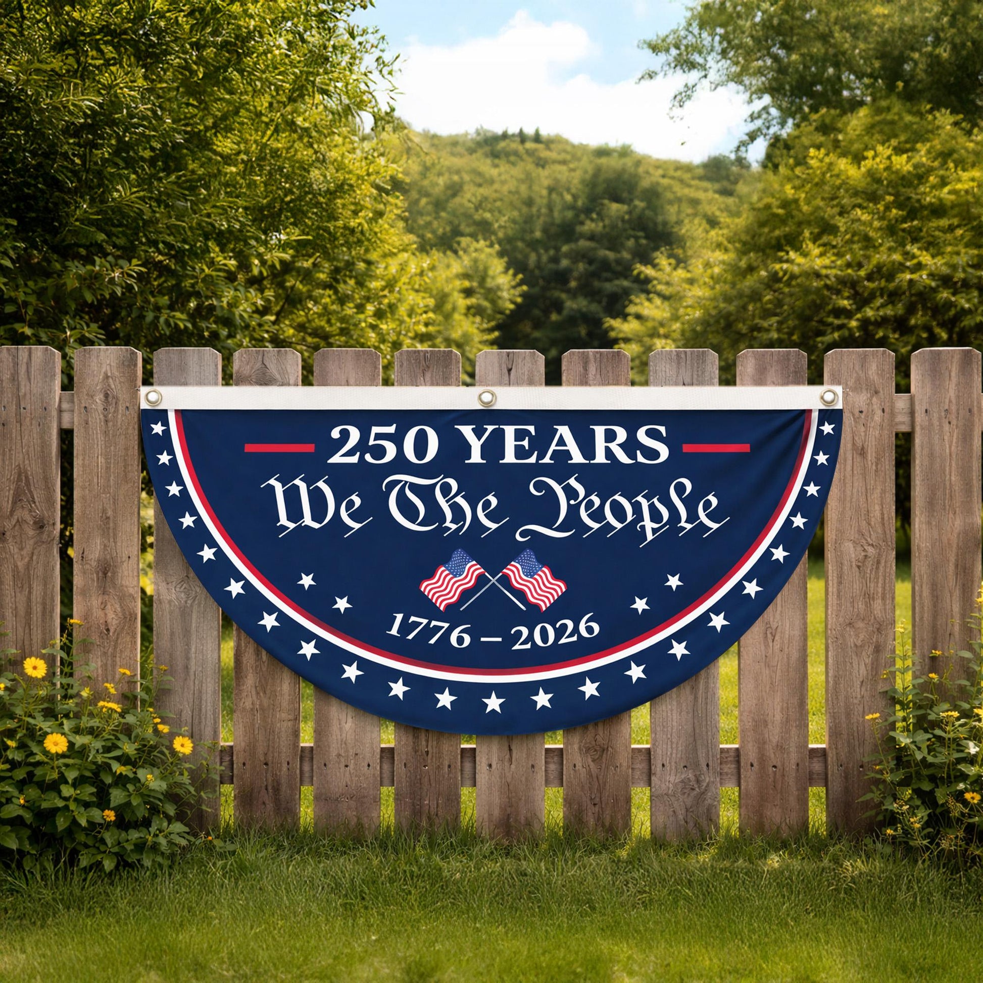 USA Semiquincentennial Banner,1776-2026 Patriotic Fence Decor, We The People 250th Anniversary Sign