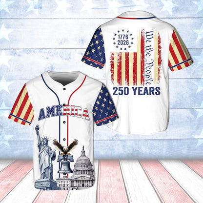 America 250 Years Baseball Jersey, 1776–2026 Semiquincentennial Patriotic Jersey, We The People Eagle Statue of Liberty 4th of July Jersey