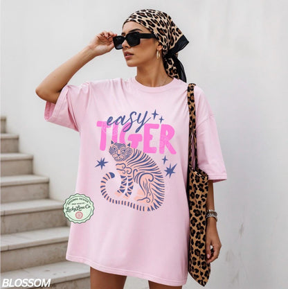 Easy Tiger Comfort Colors® T-Shirt, Retro Tiger Shirt, Tiger Graphic Tee, Trendy Boho Shirt, Cool Tees for Women, Retro Vintage Tiger Shirt