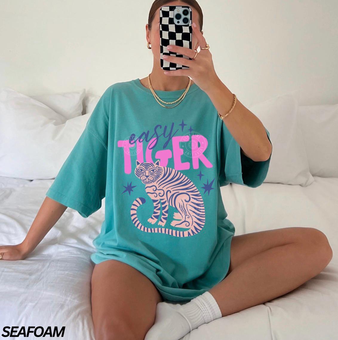 Easy Tiger Comfort Colors® T-Shirt, Retro Tiger Shirt, Tiger Graphic Tee, Trendy Boho Shirt, Cool Tees for Women, Retro Vintage Tiger Shirt