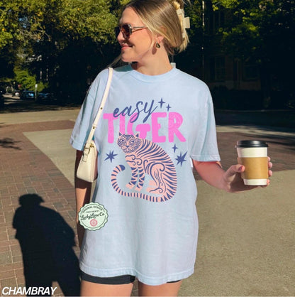 Easy Tiger Comfort Colors® T-Shirt, Retro Tiger Shirt, Tiger Graphic Tee, Trendy Boho Shirt, Cool Tees for Women, Retro Vintage Tiger Shirt