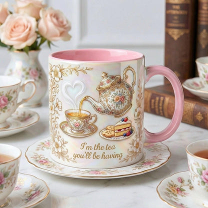 I Am The Tea You Having Mug, Reader Accent Mug, BookTok Cup, Vintage Romance Gift For Book Lover, Bookish Tea Lover Gift