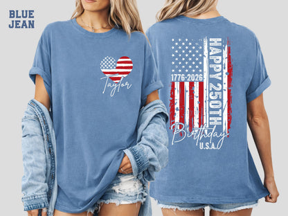 Comfort Colors® Custom USA 250th Birthday Shirt, 1776-2026 Independence Day Tee, , Fourth of July Family Tees