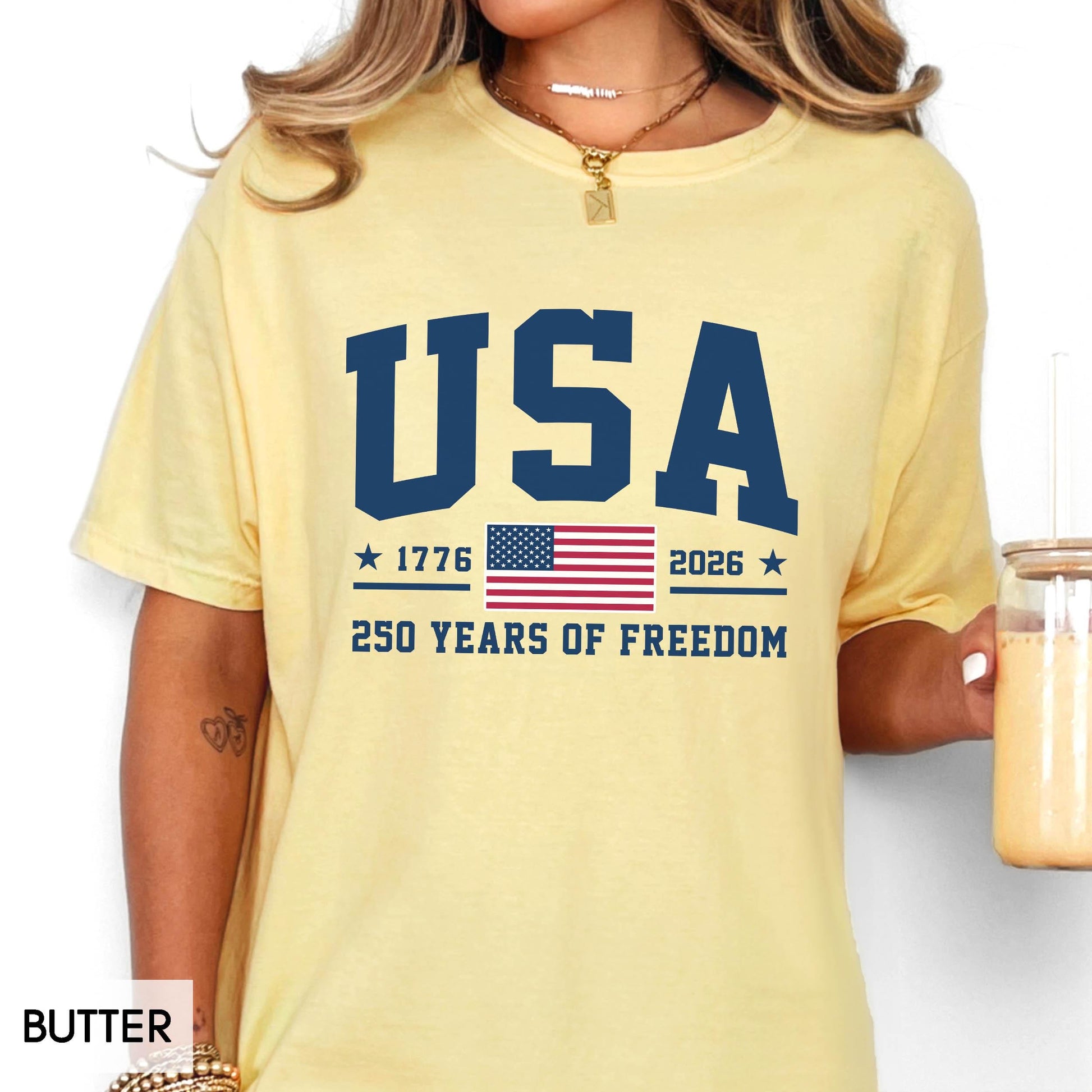 Comfort Colors® 250 Years of Freedom USA Shirt, 1776 -2026 American Flag Birthday