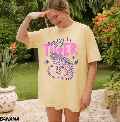 Easy Tiger Comfort Colors® T-Shirt, Retro Tiger Shirt, Tiger Graphic Tee, Trendy Boho Shirt, Cool Tees for Women, Retro Vintage Tiger Shirt