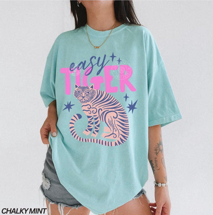 Easy Tiger Comfort Colors® T-Shirt, Retro Tiger Shirt, Tiger Graphic Tee, Trendy Boho Shirt, Cool Tees for Women, Retro Vintage Tiger Shirt