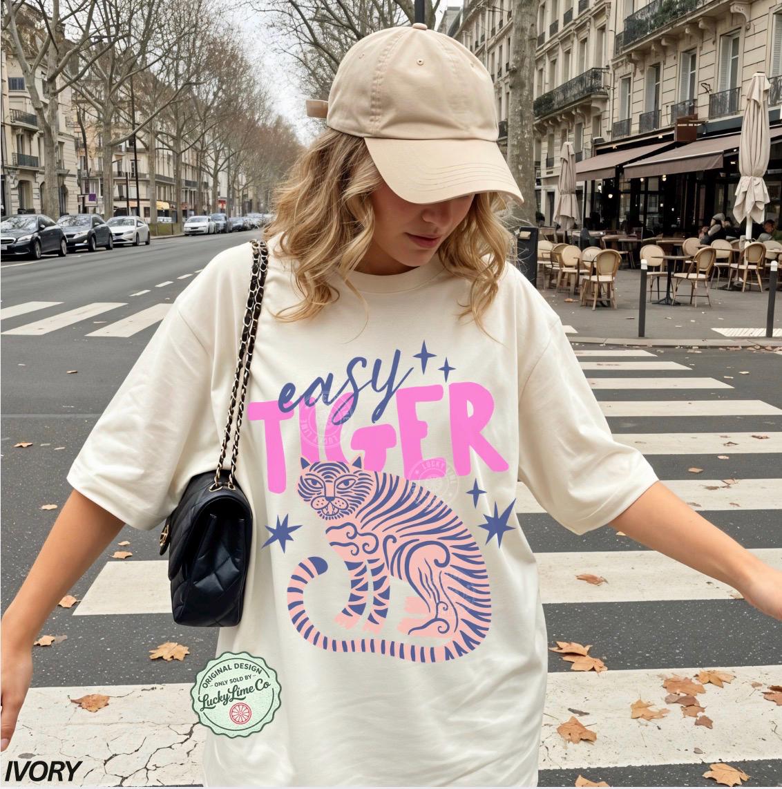 Easy Tiger Comfort Colors® T-Shirt, Retro Tiger Shirt, Tiger Graphic Tee, Trendy Boho Shirt, Cool Tees for Women, Retro Vintage Tiger Shirt