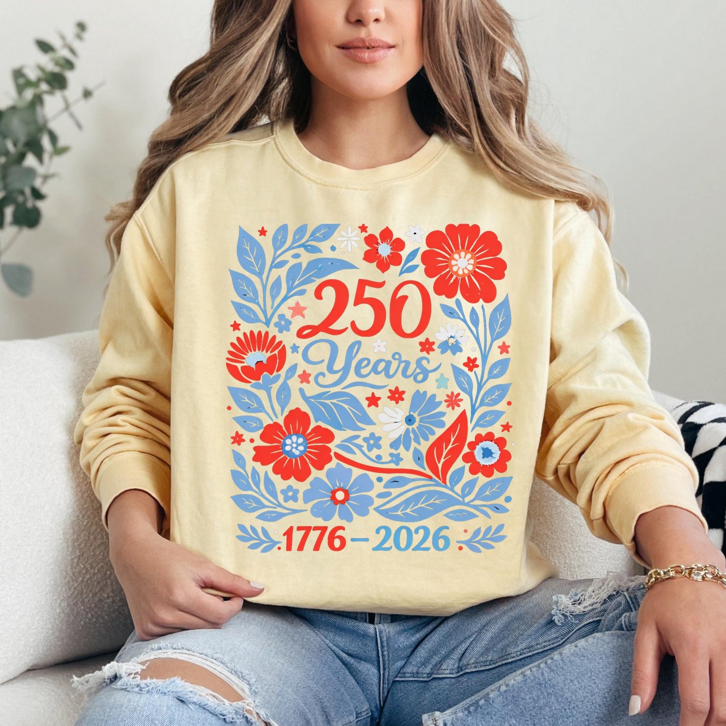 USA 250 Years Shirt 1776–2026 Patriotic Floral Tee, America 250th Shirt, July 4th Vintage Flowers Tee, Comfort Colors USA Celebration Shirt