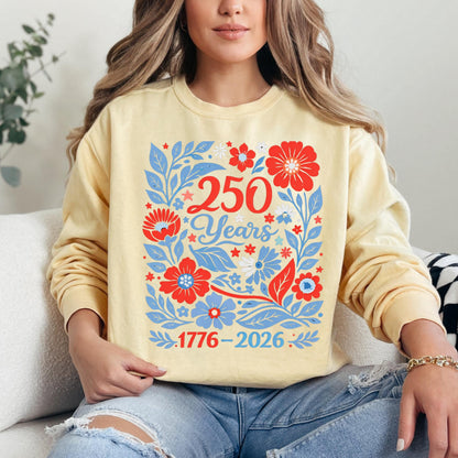USA 250 Years Shirt 1776–2026 Patriotic Floral Tee, America 250th Shirt, July 4th Vintage Flowers Tee, Comfort Colors USA Celebration Shirt