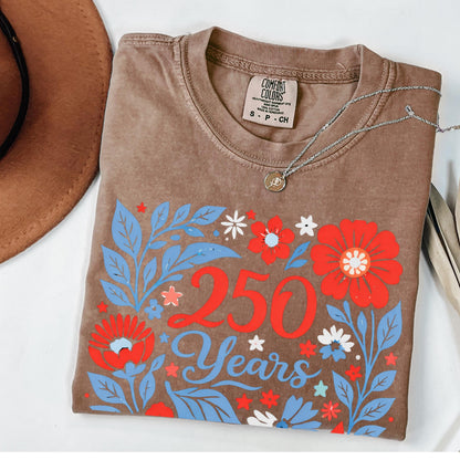 USA 250 Years Shirt 1776–2026 Patriotic Floral Tee, America 250th Shirt, July 4th Vintage Flowers Tee, Comfort Colors USA Celebration Shirt