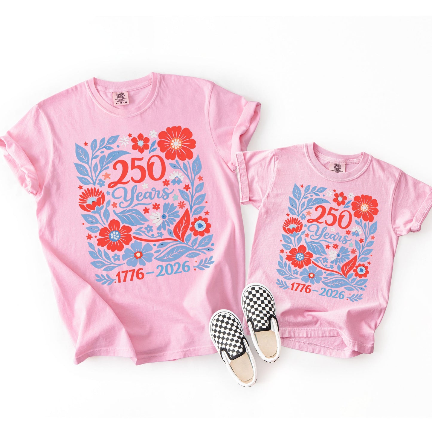 USA 250 Years Shirt 1776–2026 Patriotic Floral Tee, America 250th Shirt, July 4th Vintage Flowers Tee, Comfort Colors USA Celebration Shirt