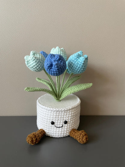Handmade Crochet Tulip Flower Pot, Pink, Purple, Orange, Cute Gift for Mom, Girlfriend, Friend,Crochet Rose Bouquet, Birthday Gift