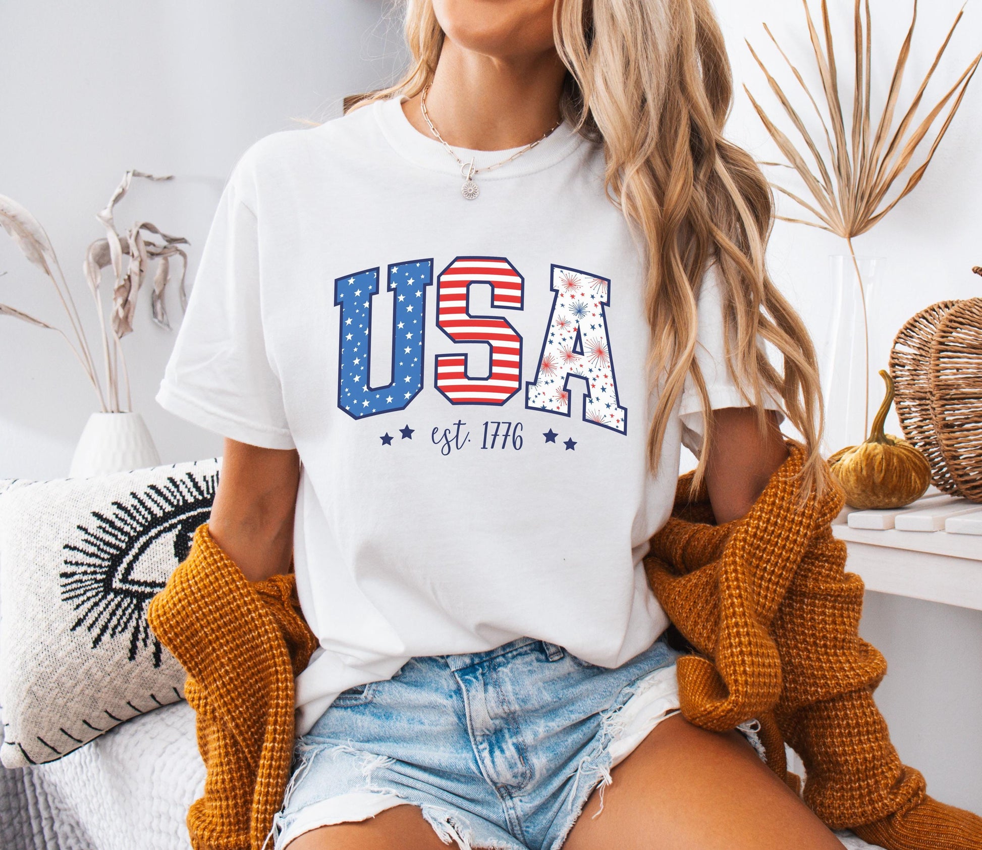 USA est. 1776 4th of July Graphic T-Shirt | Stars & Stripes Tee | Women's Patriotic American Gift | Fourth of July Shirt | Independence Day