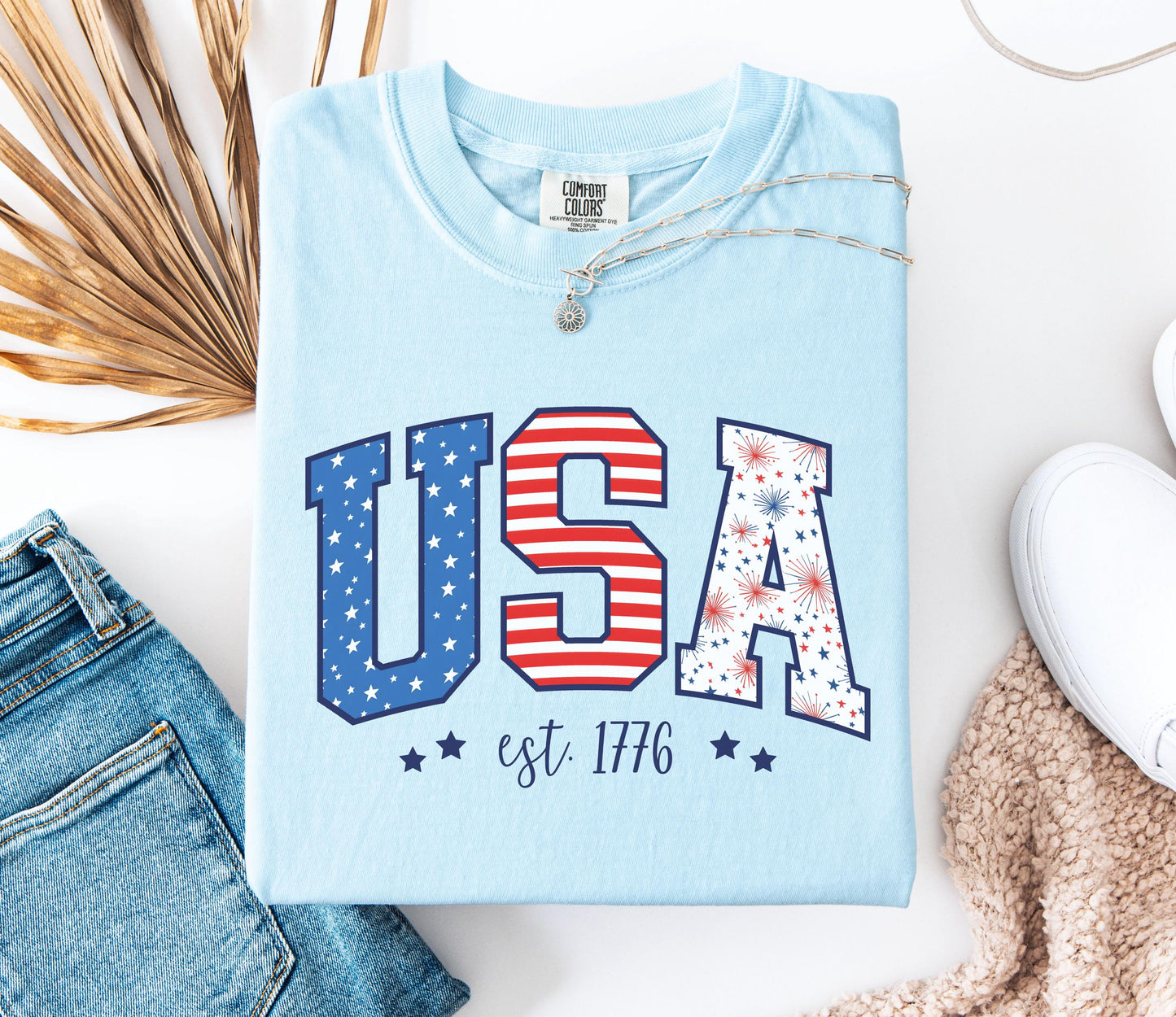 USA est. 1776 4th of July Graphic T-Shirt | Stars & Stripes Tee | Women's Patriotic American Gift | Fourth of July Shirt | Independence Day