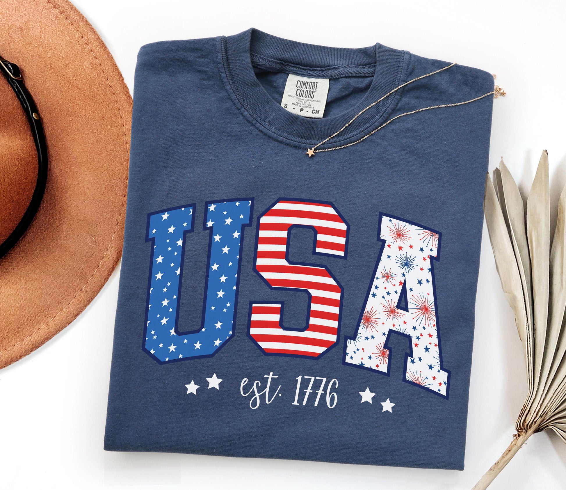 USA est. 1776 4th of July Graphic T-Shirt | Stars & Stripes Tee | Women's Patriotic American Gift | Fourth of July Shirt | Independence Day