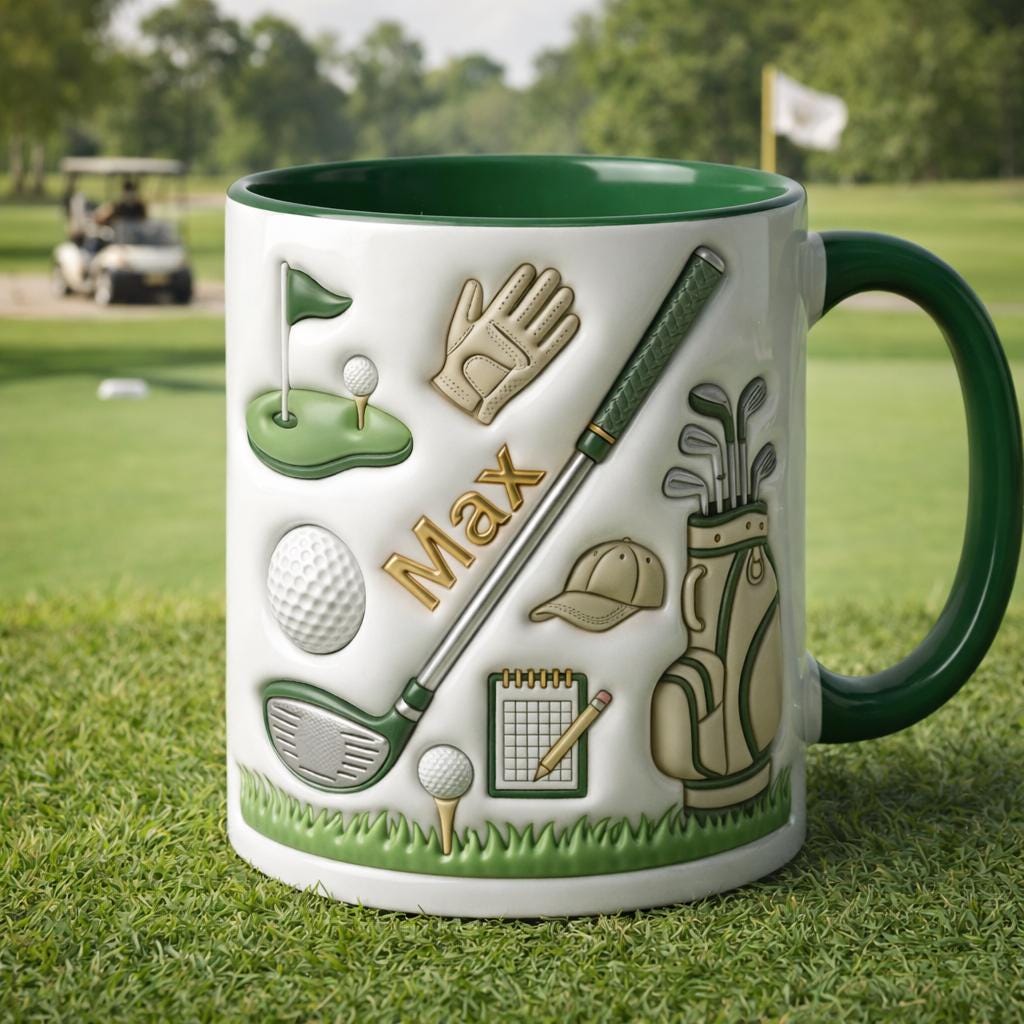 Personalized Golf Coffee Mug, Custom Name Golfer Ceramic Cup Sports Lover Gift