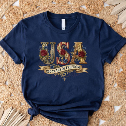 Retro USA 250 Shirt: Floral Patriotic Tshirt Independence Day Celebration