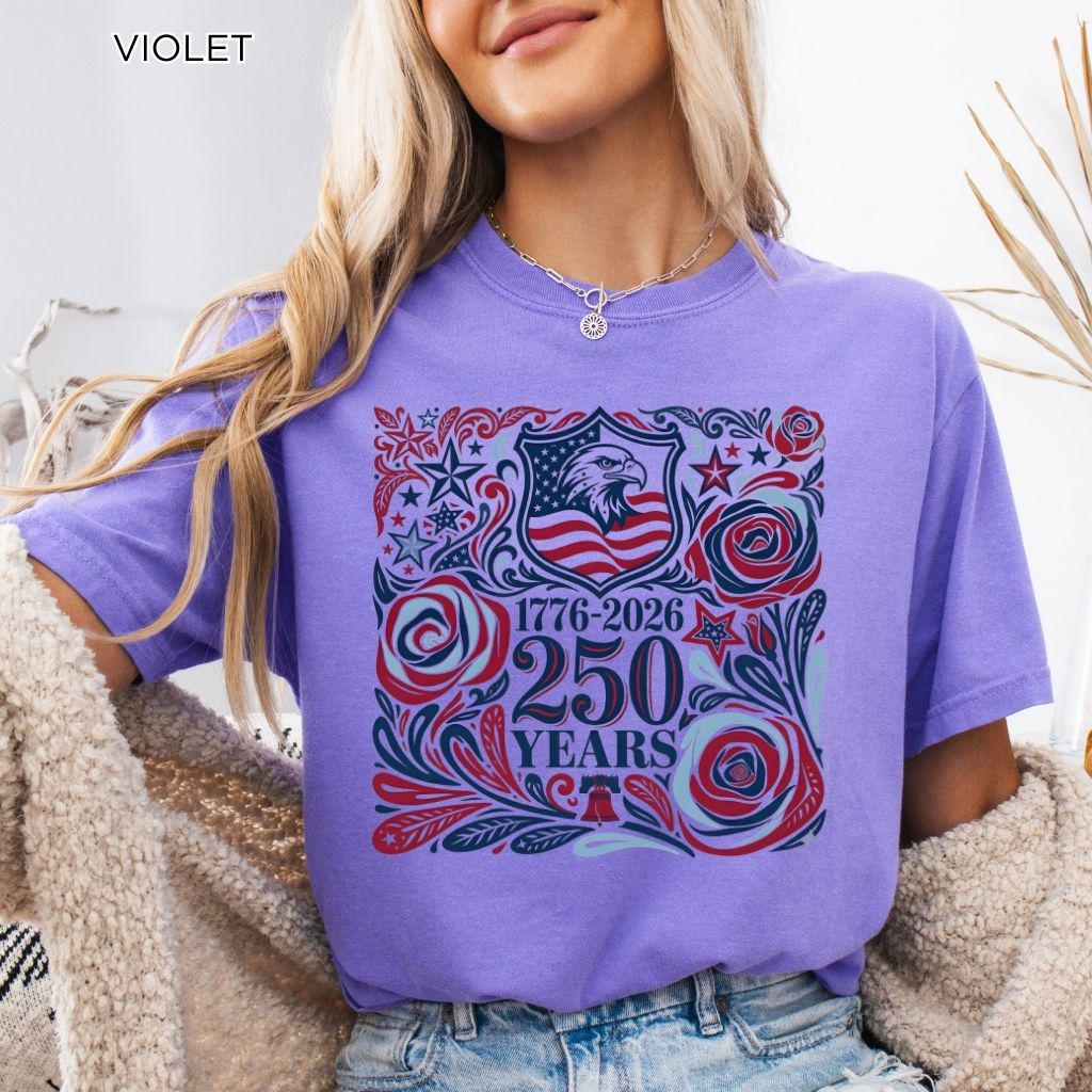 250th America Anniversary Shirt, Retro 4th of July Floral USA Shirt, Patriotic American Flag Tee, Vintage Independence Day Shirt, 1776-2026