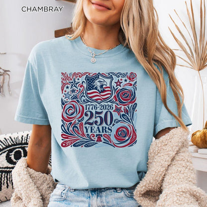 250th America Anniversary Shirt, Retro 4th of July Floral USA Shirt, Patriotic American Flag Tee, Vintage Independence Day Shirt, 1776-2026