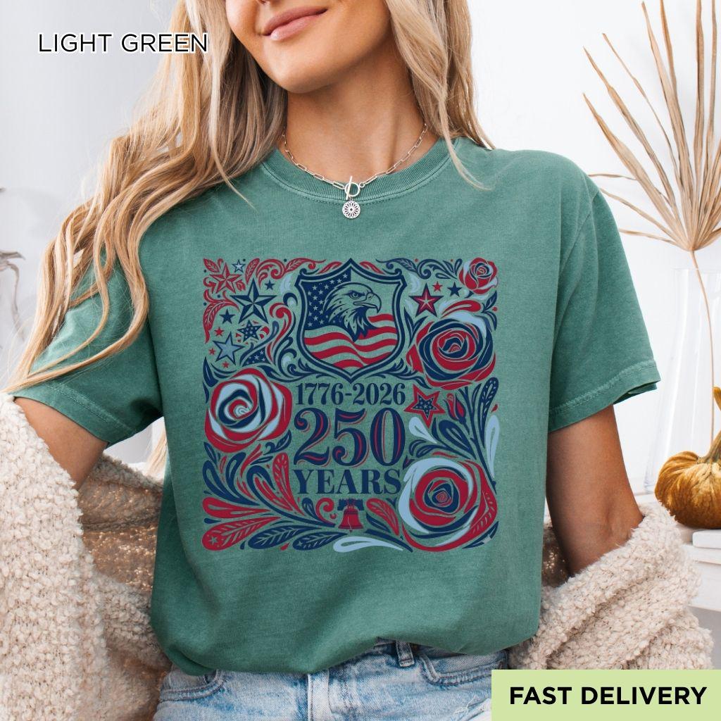 250th America Anniversary Shirt, Retro 4th of July Floral USA Shirt, Patriotic American Flag Tee, Vintage Independence Day Shirt, 1776-2026