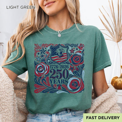 250th America Anniversary Shirt, Retro 4th of July Floral USA Shirt, Patriotic American Flag Tee, Vintage Independence Day Shirt, 1776-2026